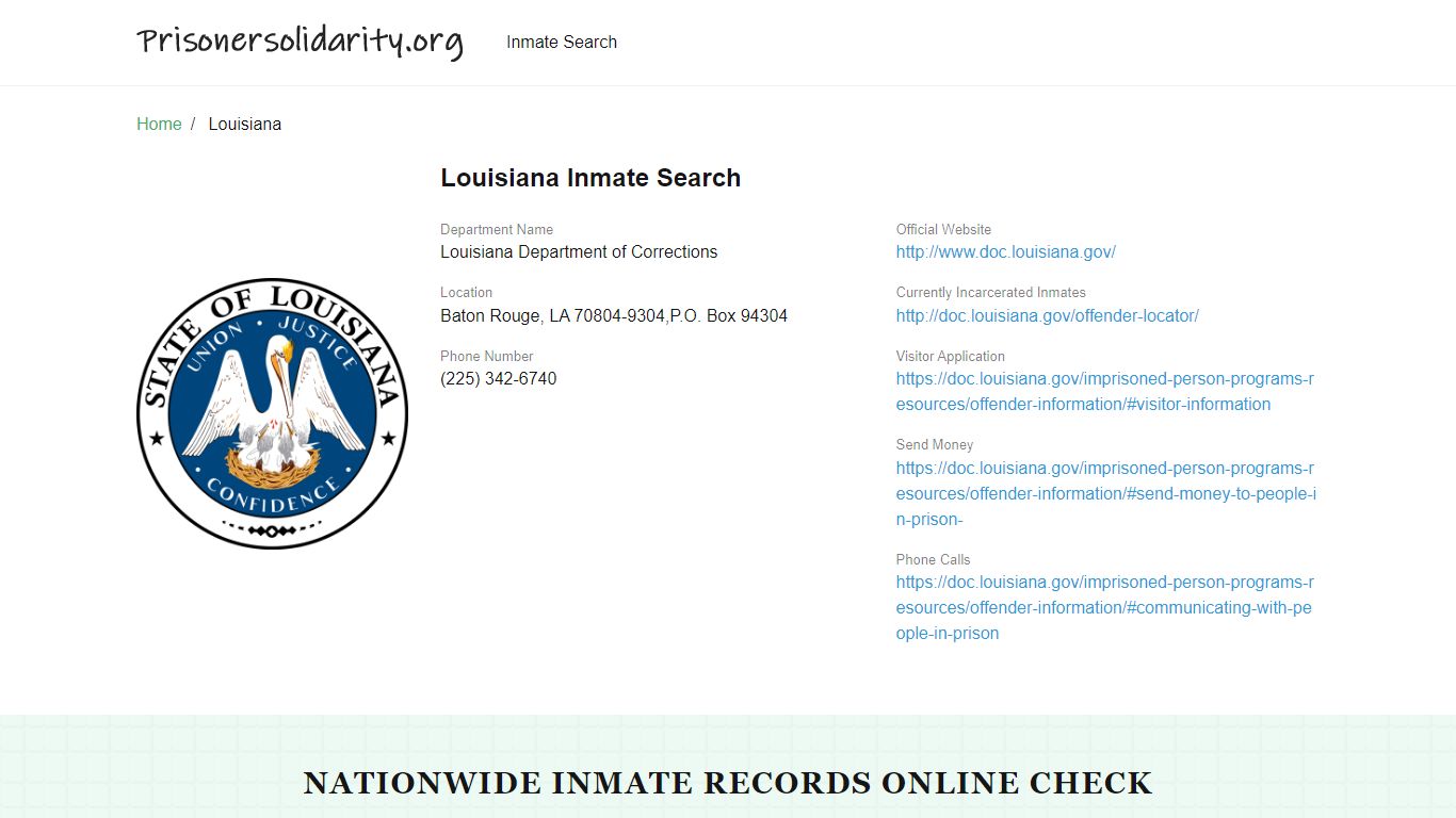 Louisiana Inmate Search – Louisiana Department of ...